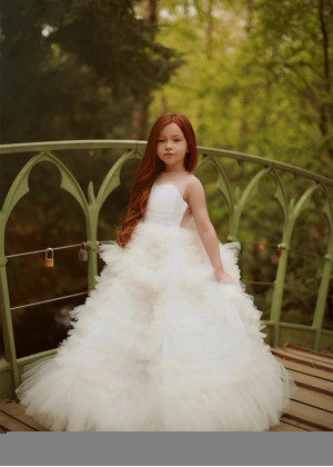 Ivory Tulle Ruffles V Back Fabulous Flower Girl Dress